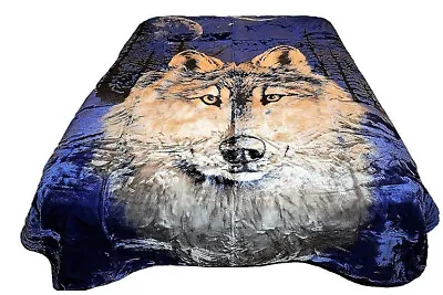 ☀️NEW 10 POUNDS HEAVY & SOFT QUEEN KOREAN MINK BLANKET Big Wolf Blue W/ Moon • $99.99