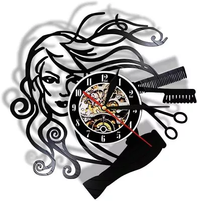 Hairdressing Clock Vinyl Record Wall Clock Art Decor Handmade Battery Power • $29.99