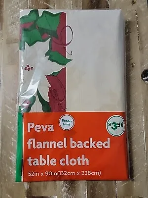 NOS Vintage Christmas Tablecloth Flannel Backed Vinyl 52  X 90  Waterproof NEW • $11.90