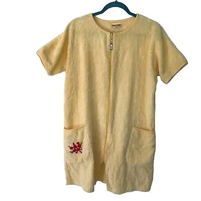 Down Under Vintage Womens Robe Yellow Size Small S Chenille Short Sleeve Cotton • $45.66