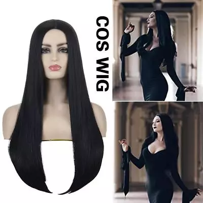 Womens Long Black Wig For Morticia Addams Family Halloween Y7Q8 Costume· Q0T2 • $10.03