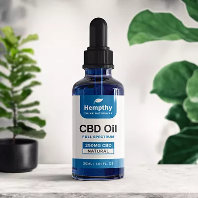 Hempthy CBD Oil Drops 250mg - Natural Flavour - 30ml - Full Spectrum • £9.99