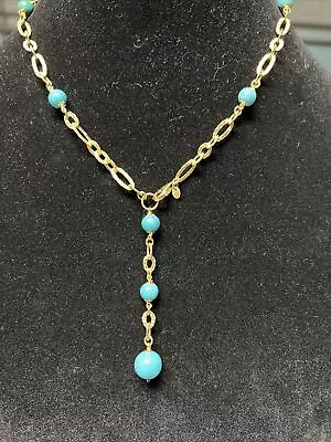 Jo24- VERONESE 18K BONDED STERLING Silver Vermiel TURQUOISE BEAD Y-NECKLACE 18  • $62