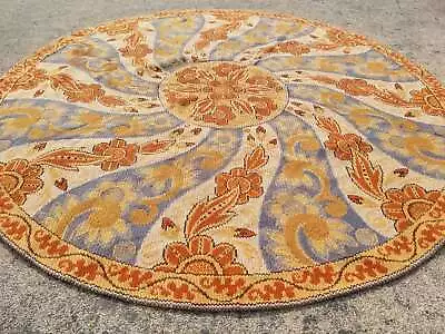 Vintage French Needle Point Handmade Floral Beige Wool Rug Carpet 124x122cm • £225