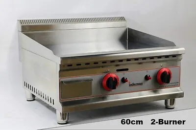 £570 • Buy 2 Burner Commercial 600mm  LPG Ready, Or Natural Gas Griddle, Chrome Plate