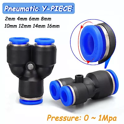 Nylon Pneumatic Y-PIECE Push-fit Hose Inline Air-line Airline Connector 4mm-16mm • £9.11