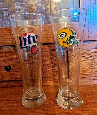 Set Of 2 Green Bay Packers Miller Lite Pilsner Glasses • $17.99