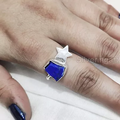 Aaa Natural Lapis Lazuli 925 Sterling Silver Five Star Adjustable Womens Ring • $25.99