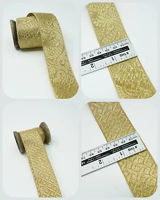 Golden Tissue Lace Ribbon 4Cm Wide 5 Mtr Metallic Zari Craft Or Embellishment • £5.99