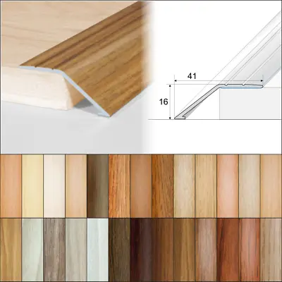  SELF ADHESIVE ALUMINIUM WOOD EFFECT DOOR FLOOR EDGE TRIM THRESHOLD 41mm A47 • £4.99