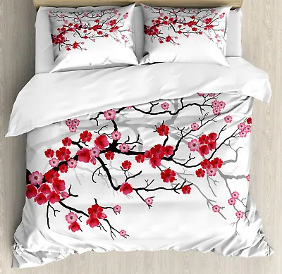 Japanese Duvet Cover Set With Pillow Shams Blossoms Sakura Plant Print • $89.99