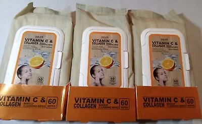 3 X Vitamin C & Collagen Makeup Cleansing Wipes By Azure NEW SEALED 60 Cnt Per  • $19.99