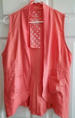 Animale Womens 12 Linen Blazer Vest Peach Short Sleeves Pockets Designer Top • $25