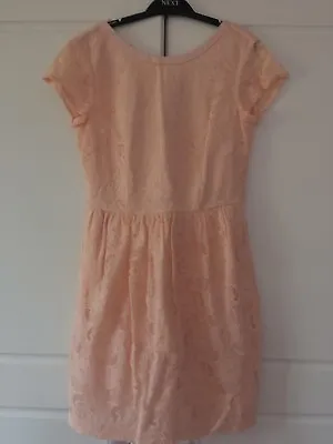 Ladies H&m Conscious Collection Peach Pink Lace Occasion Dress Size 10 • £12