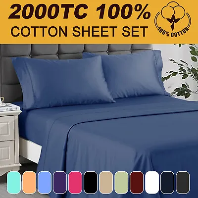 2000TC Egyptian Cotton Sheet Set Flat&Pillowcase&Fitted Queen/King 2023 New AU • $1.32