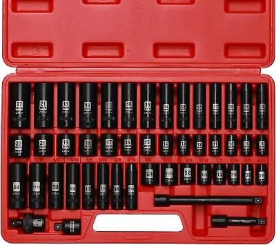 48PCS 3/8  Drive Deep And Shallow Impact Socket Set SAE/Metric CR-V 6-Point • $45.99