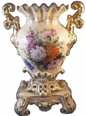 Antique 19thC Vieux Paris Porcelain Floral Beige Ground Vase Porzellan French #1 • $549.99