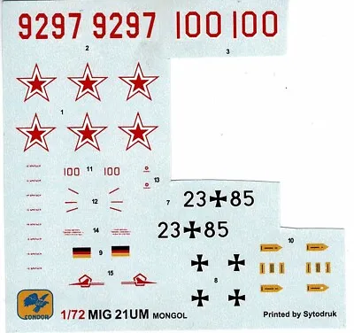 Condor 72007 1/72 Mikoyan-Gurevich MiG-21UM 'Mongol' Decals Only • $9.75