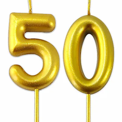 Gold Number 50 Candle 50th Birthday Party Cake Decoration Anniversary Age Year • £3.95