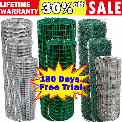 £81.35 • Buy PVC Coated Or Galvanised Chicken Wire Mesh Netting Rabbit Cage Aviary Net Fence