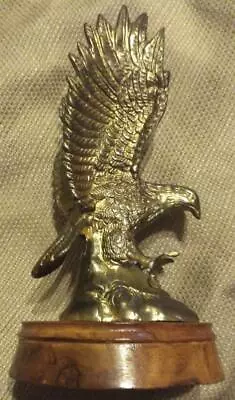 Vintage Brass American Eagle Patriotic Statue Paperweight Sculpture On Wood Base • $41.25