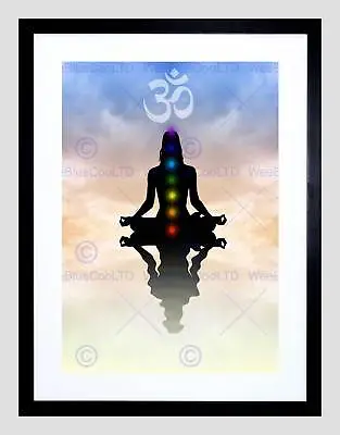 Painting Buddhist Lotus Chakras Peace Symbol Black Framed Art Print B12x13497 • £26.99