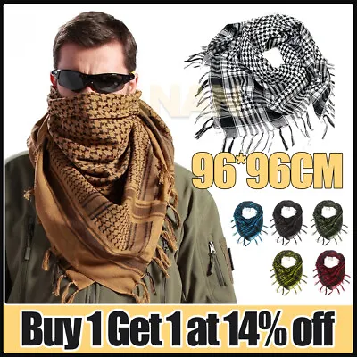 Unisex Arab Head Scarf Neck Wrap Arafat Shemagh Keffiyeh Checkered Shawl Hijab • £3.92