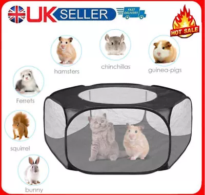 Portable Small Animal Cage Tent Cat Rabbit Hamster Playpen With Zippered Cover • £8.59