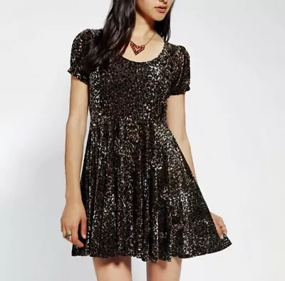 MINKPINK Russian Roulette Burnout Velvet Leopard Print Skater Dress Sz S • $30