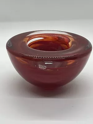 Kosta Boda Atoll Votive Red  Swirl Anna Ehrner Design Vintage Art Glass • $35