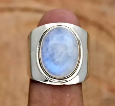 Rainbow Moonstone Ring Handmade Solid 925 Sterling Silver Ring Statement Band • $14.09