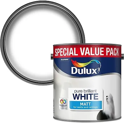 Dulux Pure Brilliant White Matt Paint - 3L  Walls Ceilings Modern Flat Finish • £18.49