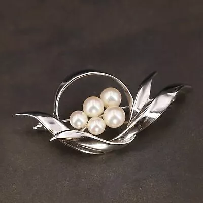VTG Sterling Silver - MIKIMOTO Freshwater Pearl Cluster Brooch Pin  7g • $13.50