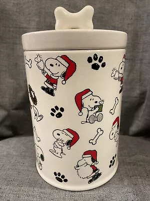 NEW Snoopy Peanuts Dog Treat Christmas Cookie Jar Ceramic Canister 9  • $32.50