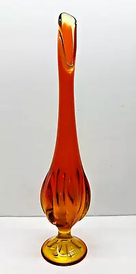 Vintage Viking Glass Amberina 6 Pedal Swung Stretch Vase UV Glow Vase 12.5  • $70