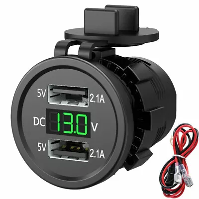 12V-24V Dual USB 2 Port Car Boat Charger Socket Voltage Digital Panel Volt Meter • £7.89