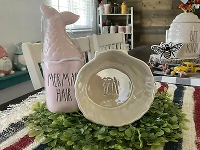 RAE DUNN Figural SEA Shell Iridescent Ceramic Serving Bowl And Mermaid Mug • $26