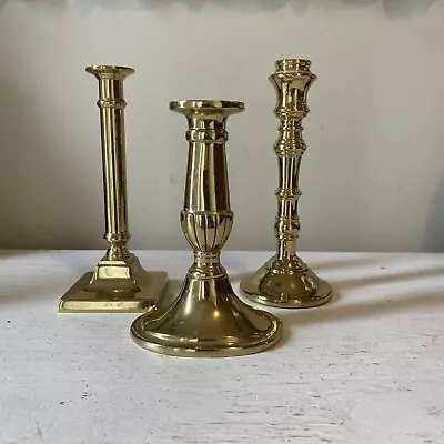 Set Of 3 Virginia Metalcrafters Candlestick Holders Polished Brass  • $75