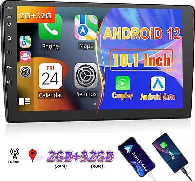 10.1  Android 12 Apple Carplay Car Stereo Radio 2+32G GPS NAV 2 DIN Bluetooth US • $59.52