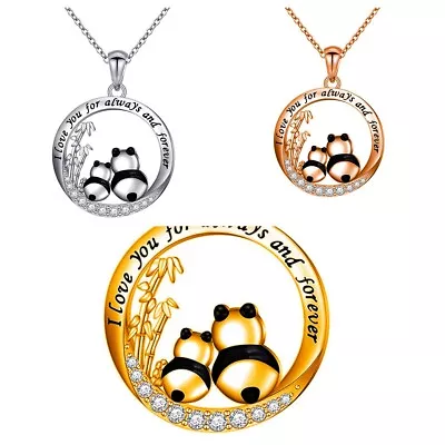 925 Sterling Silver Plated Jewellery Hug Panda Mother Mum Heart Pendant Gift • £4.99