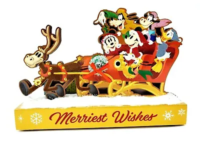 Disney Parks Mickey & Friends Christmas Wood Light Up Figure Merriest Wishes New • $47.77