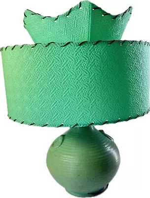 Vintage Mid Century Green Ceramic Lamp - Double Tier Green Shade - Please Read • $29.95