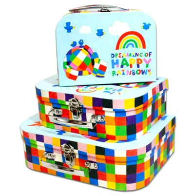 £11.95 • Buy Set Of 3 Elmer The Elephant Suitcases Storage Boxes Decorative Suit Case Gift UK