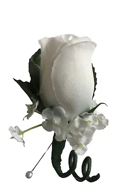 White Roses Mens Grooms Groomsmens Prom Wedding Flowers Boutonnières • £5.69