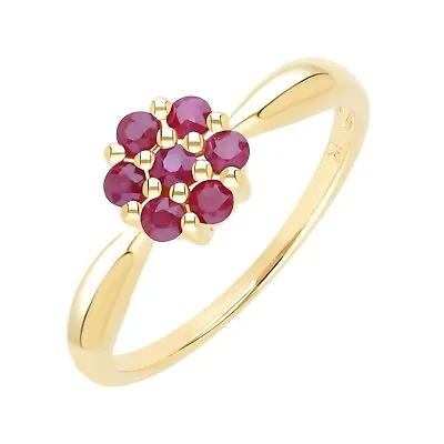 Ivy Gems 9ct Yellow Gold Ruby Cluster Flower Ring Size O • £152.99