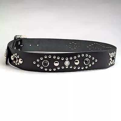 Studded Belt Western Pin To Hole 34-37 Mens Belt Black Leather Handmade In JPN • $105