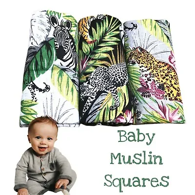 ✅3 Pack Large Printed Muslin Squares 80x70cm Baby Cloth Reusable Nappy Bibs Wipe • £8.99