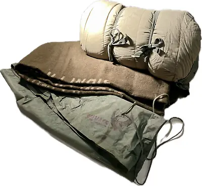 Vintage US Army Vietnam Era Mountain Sleeping Bag Blanket & Waterproof Bag • $71.20
