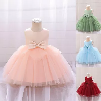 Infant Baby Girls Bowknot Tutu Dresses Sleeveless Cocktail Party Ball Gown Prom • £12.99