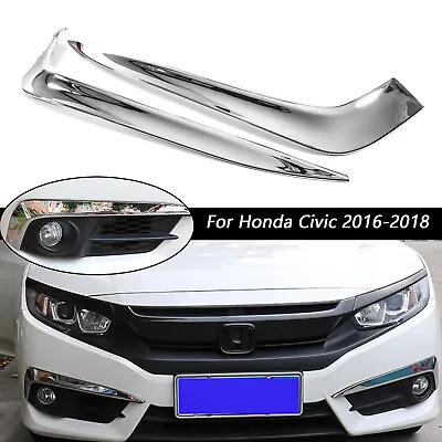 For Honda Civic 2016-18 Chrome Front Fog Light Eyelid Overlay Cover Molding Trim • $28.99